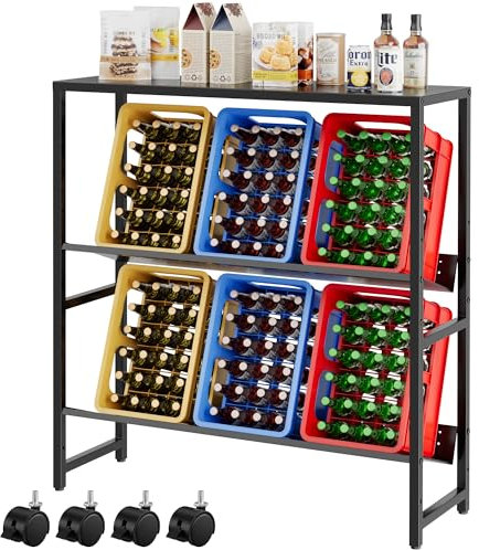 Sealong Estantería para cajas de bebidas con estante, soporte para cajas de bebidas con soporte de rejilla de metal, estantes para cajas de bebidas para 6 cajas