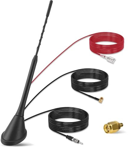 Nelawya DAB+ Autoantenne | Digitalradio DAB+/FM-Kombi-Dachantenne mit Verstärker | SMB/SMA-Stecker & DIN-Anschluss Auto Antenne | Autoradio-Signalteiler-Verstärker mit 5m Kabel