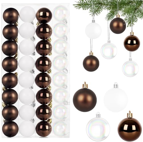 32 Stück Perlglanz Weihnachtskugeln Set,4CM Christbaumkugeln Kunststoff Kaffeebraun & Weiß Weihnachtsbaumkugeln Bruchsicher Weihnachtsdeko mit Aufhänger Weihnachten Deko Kugeln