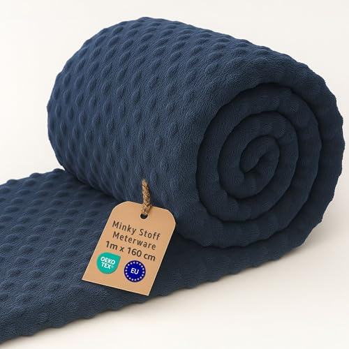 Minky Stoff Meterware 1 M x 160 cm Plüsch Polyester – Nähstoff samtig weich für Decken Tagesdecken Kuscheltiere Accessoires Babyhaut geeignet mit Oeko Tex Marineblau