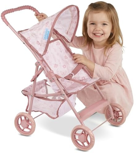 Kinderplay Puppenbuggy ab 2 Jahren – Leichter Faltbarer Puppenwagen mit Verdeck & Einkaufskorb, Stabiler Rahmen, Klappbarer Puppenkinderwagen KP0280A