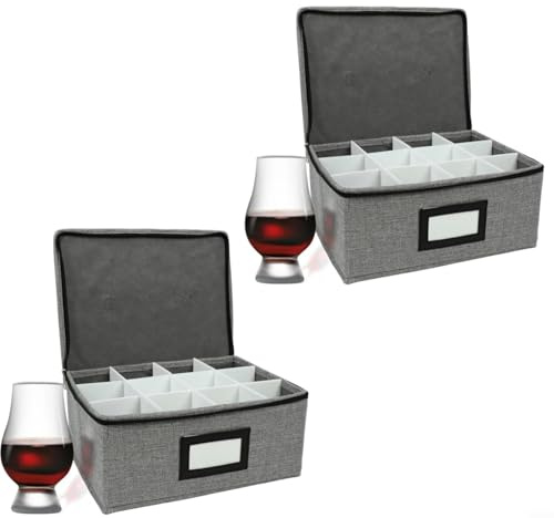 HomeVortex Lot de 2 boîtes de rangement en verre avec 12 compartiments et poignées, empilables, étanches à la poussière, boîte de rangement pour verres à vin avec couvercle pour la cuisine ou la