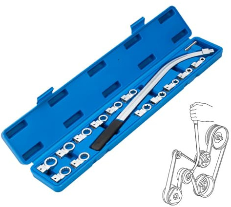 15pcs Belt Tensioner Tool Kit,Universal Auxiliary Idler Pulley Removal Tool | 12-Point 12-19mm (0.47-0.74),Timing Belt Tensioning Nut Bolt Remover Engine Belt Wrench