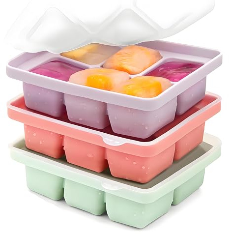 Nelbons Lot de 3 bacs chacun chaque cube 60 ml- Moules à glaçons en silicone faciles à démouler avec couvercle amovible - Parfait pour boissons fraîches, aliments, whisky - Certifié CE et sans BPA