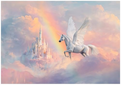 WallArena Vlies Fototapete - Schloss - 250x175 cm - Fototapeten - Tapeten - für Wohnzimmer Schlafzimmer - Vliestapete Wandtapete Tapete 3D Effekt- inkl. Kleister - Einhorn