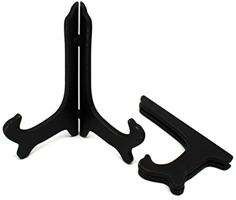 CVHOMEDECO. Antiker beunruhigter schwarzer dekorativer Holzteller Rack Holz Staffeleien Halter Klappständer Home Decor Art, 23cm, 2er Set