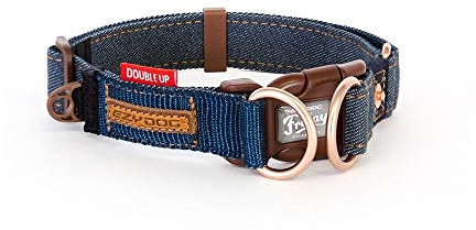 EzyDog Hundehalsband Nylon - Double Up - Hunde Halsband Stoff für Kleine, Mittelgroße und Große Hund, Reflektierend, Gepolstert, Verstellbar (M, Denim)