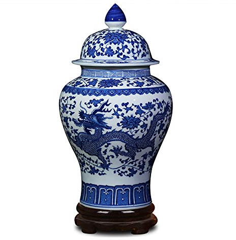 ufengke Jingdezhen Klassische Blaue und Weiße Porzellan Keramik Vase,Drachen Blumenvase,China Ming-Stil,Höhe 15 (38cm)