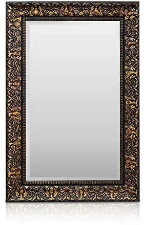 Rococo by Casa Chic - Shabby Chic Wandspiegel - 90 x 60 cm - Großer französischer Spiegel im Vintage Stil - Kohlefarben und Gold