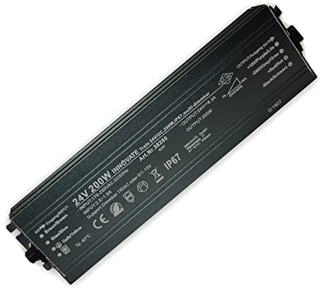 Innovate 24V LED Trafo IP67 dimmbar - 60 bis 200 Watt - 24 Volt DC - TRIAC & 0/1-10V - kein Flimmern, kein Rauschen Leuchtmittel und Stripes - Trafo Transformator Gleichrichter Driver Netzteil