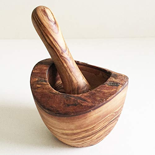 generisch Mortier de Cuisine en Bois d'olivier avec Pilon - Taille au Choix - Fabriqué à la Main, Bois d'olivier, Marron, Ø 12 cm