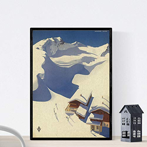 Nacnic Vintage Poster. Weinleseplakat der europäischen Berge. Schnee in Österreich. A3 Größe mit Rahmen