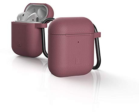 U by UAG [U] DOT Soft-Touch Silikon Hülle Apple Airpods 2 (2019) / Apple Airpods 1 (2016) [Wireless Charging kompatibel (LED sichtbar), Lightning-Anschluss Abdeckung, Karabinerhaken] Dusty Rose