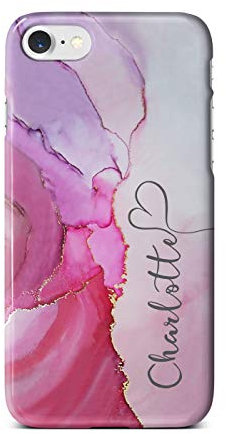 Personalised Watercolour Marble Name with Heart Phone Case for Apple iPhone SE 2020-20. Red & Pink - Vertical Name
