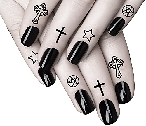 Tatodays Schwarze Kreuze, Sterne, Fünfecke, Tattoos, temporäre Gothic-Frauen, Arm, Halloween, realistisches Goth-Temp-Tattoo, wasserfeste Fledermäuse, Halloween-Tattoo, Vampirin, Männer, Frauen