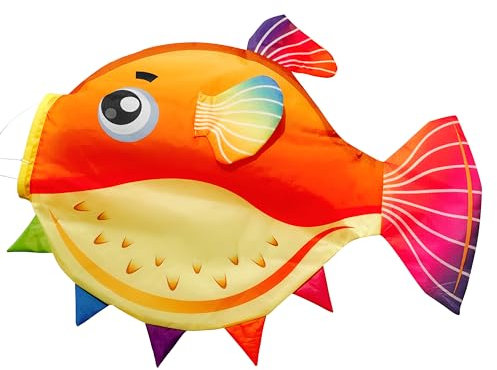 emma kites 29in Puffer Fish Windsock for Hanging Outdoor Garden Backyard Decoration Hanging Windsocks Rainbow Colours with Snap Swivel, Single Unit