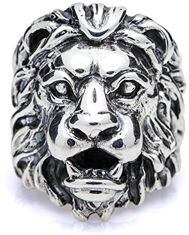 Gualiy Männer Ringe Silber, Herrenring Siegelring, S925 Silber Punkrock-Löwe Vertrauensring Silber Ringgröße 57 (18.1)