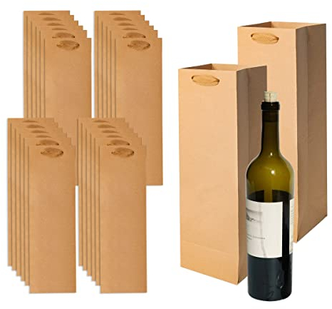AZKEEGREY 24 Pack Kraft Paper Bottle Wine Bag with Handles, Brown Paper Bottle Bags for Wine, Single Wine Gift Bag for Party, Shopping, Retail Merchandise