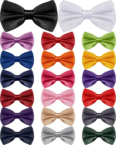 Hercicy 20 Pieces Bow Ties for Men, Formal Satin Solid Tuxedo Adjustable Length Pre Tied Bow Ties for Wedding Celebration(Multiple Colors)