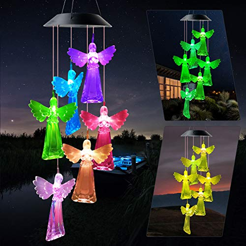 JIAUFU Engel Solar Windspiele für Draußen, Farbwechsel LED Windspiel Glockenspiele, Geschenke für Frauen, Mutter, Großmutter, Windspiel für Garten deko draußen, Hof, Terrasse und Heimdekoration