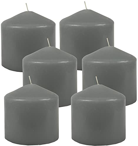 HS Candle Stumpenkerzen Wachskerzen Ø8cm x 8cm (6er Pack) Grau - Lange Brenndauer, Hergestellt in EU, Kerzen Blockkerzen - Wachs Stumpen
