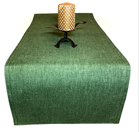 Tischläufer | Dunkelgrün - Eckig - 40x140cm | Tischband | Mitteldecke | Leinen-Optik | Lotus-Effekt | Schmutzabweisend