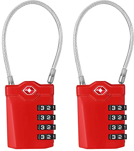 ZHEGE Suitcase Padlocks, TSA Approved Luggage Locks with Open Indicator, 5.5in Flexible Cable, 4 Digit Combination Padlock for Gym Locker, Briefcase, Backpack, Laptop Bag (Red, 2 Pack)