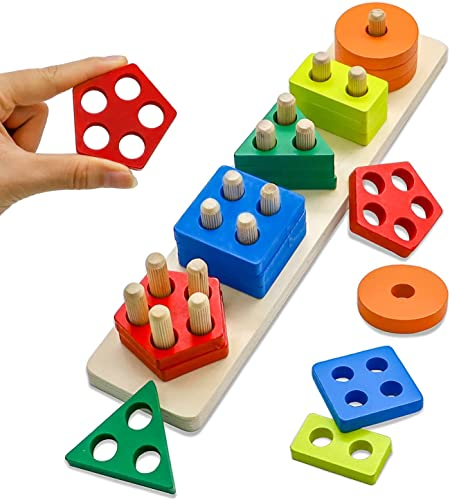 Lukinuo Montessori-Spielzeug für 1 bis 3 Jahre alte Kleinkinder hölzerner Aktivitätswürfel hölzernes Sortier und Stapelspielzeug für Jungen Mädchen pädagogisches Entwicklungsspielzeug Sortierspielzeug