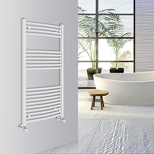 Warmehaus Curved Bathroom Heated Towel Rail Warmer 1200x600mm White | Central Heating Bathroom Ladder Radiator, 1.5mm Premium Mild Steel, Wall Mounted, Durable Finish, For Kitchen, Living Room