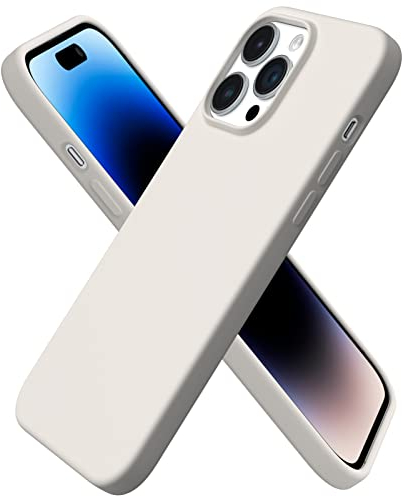 ORNARTO Compatible with iPhone 14 Pro Max Case 6.7, Slim Liquid Silicone 3 Layers Full Covered Soft Gel Rubber Case Cover-Stone Grey