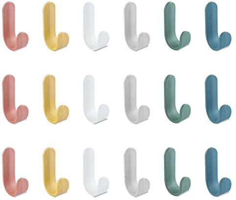 TIANNAIT 18 ganchos sin perforaciones, miniganchos de pared, ganchos para abrigos detrás de las puertas, ganchos adhesivos multifuncionales que no dejan marcas, coloridos ganchos de baño