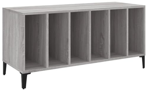 vidaXL Multi-purpose Record Cabinet in Grey Sonoma - Engineered Wood with Metal Legs - Ideal for Vinyl Records, TV, Filing - Industrial Style