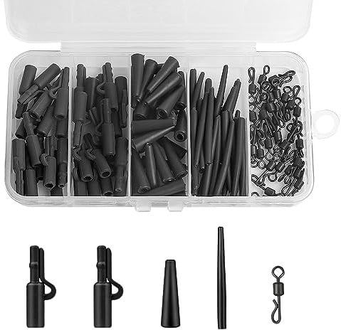 Realure 120 Stück Karpfen Zubehör Set Komplett Profi mit Sicherheits Clips Anti Tangle Ärmel Tail Gummi Rohre Schnell Wechselwirbel Clips zum Karpfenangeln Leadclip für Karpfenanfänger