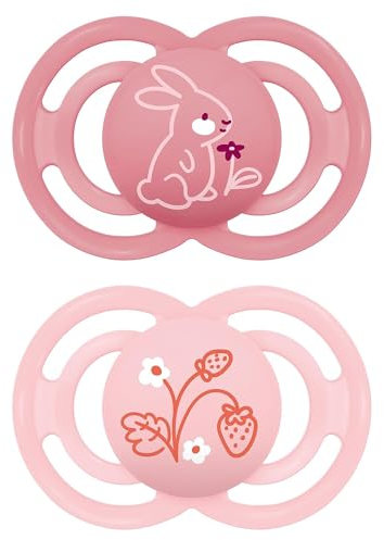 MAM Perfect Schnuller im 2er-Set, für eine gesunde Zahn- und Kieferentwicklung, Baby Schnuller aus nachhaltigen & bio-erneuerbaren Materialien, mit Schnullerbox, 16+ Monate, Hase/Blume