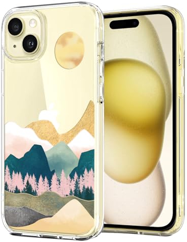 Unov Case Compatible with iPhone 15 Case Clear with Pattern Slim Protective Soft TPU Bumper Embossed Design 6.1 Inch (Sierra Mountains)