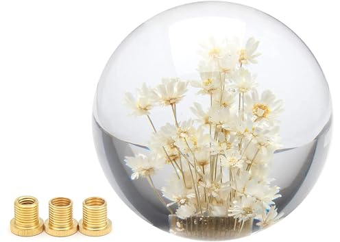 Unifizz 1 x transparenter Kugel-Schaltknauf, Gänseblümchen, JDM-Stil, rund, 60 mm, Aluminium