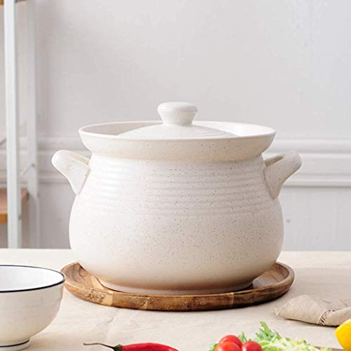 Casserole Ceramic Casserole Dish With Lid,Round White Ceramic Tureen Soup,Heat-resistant Earthenware Pot Ceramic Casserole,Stovetop Ceramic Clay Pot,Double Handle Hot Pot Cassero(Color:White,Size (Whi