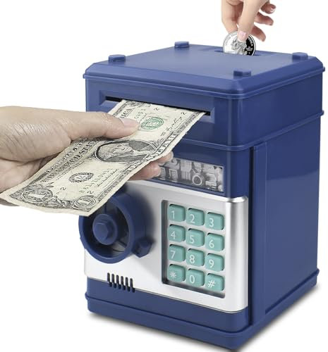Vommery Spardose für Kinder Spielzeug, Elektronische Mini -Geldautomaten Safe, Geldsparbox mit Passwort Code Lock & Auto Money Scroll,Geburtstag Weihnachten Geschenk für Jungen, Mädchen (Marineblau)