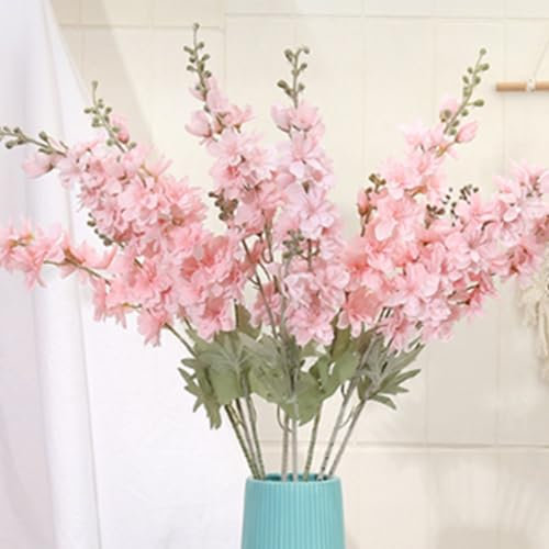 OUKEYI Lot de 6 fleurs artificielles en soie delphinium de 85,1 cm - Fleurs artificielles à tige longue pour grand vase, décoration de maison, de fête de mariage (rose)