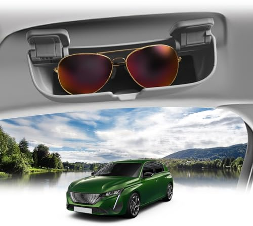 BIBIBO Sonnenbrillenhalter Brillenetui für Peugeot 308 508 SW GT GT Line GTI Hybrid 2014-2024, Peugeot Brillenhalter, Auto Sonnenbrille Organizer, Brillen Halter, Auto Innenraum Zubehör (Grau)