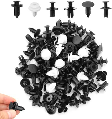 100 Pcs Universal Auto Black Nylon Clips - 6 Types of Plastic Rivet Fasteners for Car Door Bumper Panel Trim Fender Liner Sealing Strip