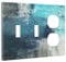 Turquoise Blue and Grey Abstract Art 3-Gang 2-Toggle 1-Duplex Device Combination Wall Plate, Aqua Teal Gray Oil Paint Three Gang Combo Two Toggle/One Duplex Receptacle Light Switch Cover Outlet Cover