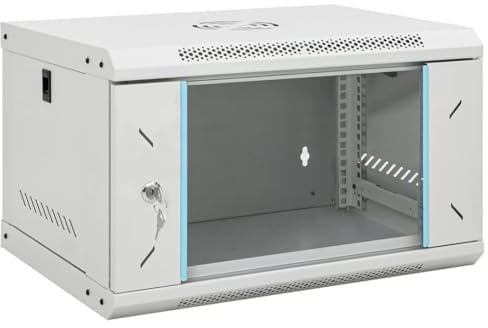 vidaXL 6U Wand Netzwerkschrank, Serverschrank Wandmontage, 19 Wandgehäuse Rack Server Schrank, Wandschrank Datenschrank Abschließbar, IP20
