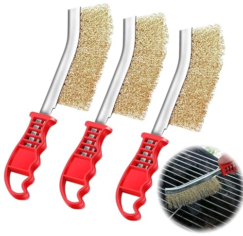 Grillbürste 3er Set - Messing & Nylon Borsten, für Rost, Schweißschlacken & Grillrückstände