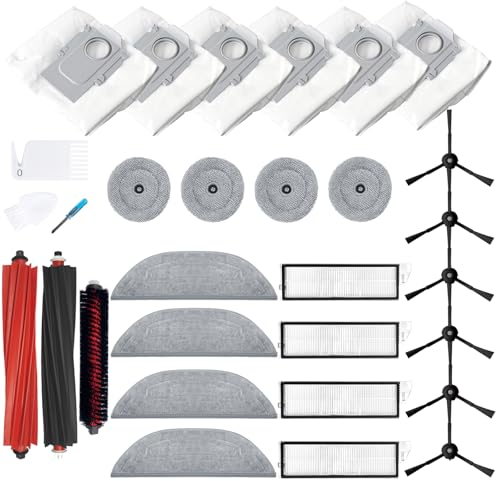 LOVECO Accessoires de Remplacement pour Roborock S8 MaxV Ultra, 2 brosses en caoutchouc, 4 Filtres, 6 brosses latérales, 4 serpillières, 4 balais latéraux, 6 sacs à poussière, 1 Brosse de nettoyage