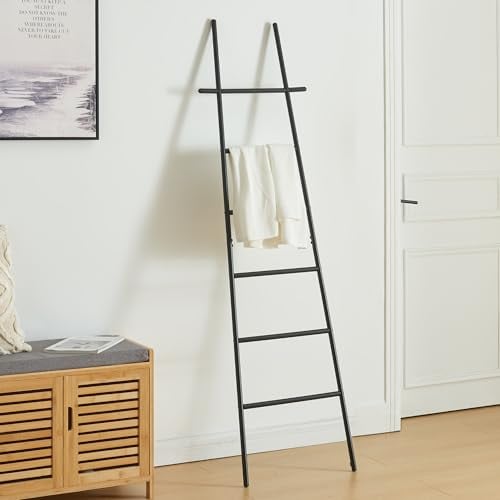 [en.casa] Toallero de Baño Escalera Øyer con 6 Peldaños Soporte de 5 Niveles para Colgar Toallas Paños de Cocina Franelas Ropa Acero 170 x 45 x 2 cm - Negro