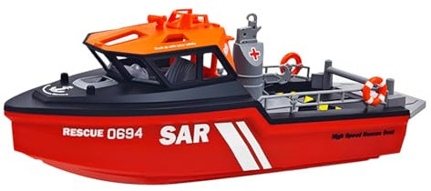 Funwetrike Remorqueur RC pour piscines et lacs, échelle 1/32 2,4 G 8 km/h, bateau de sauvetage télécommandé, avec moteurs puissants et batterie durable, excellent cadeau pour adultes - Version RTR