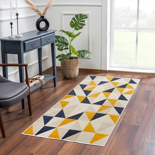 MOONLIGHT20015 Rugs Living Room – Small Bedside Yellow Triangle Pattern Area Rugs for Bedroom 40x60cm – Door Mat for Entryway Geometric Style Modern Rug, Brio