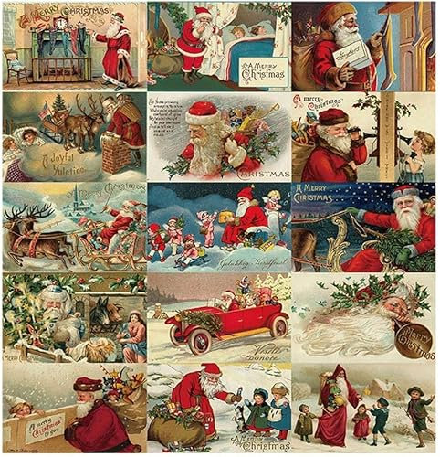 XIANMY Weihnachtspostkarte, Vintage-Grußkarten, Weihnachtsmann, gemustert, blanko, Papierkarte für Weihnachten, Neujahr, Winterferien, 15 Stück