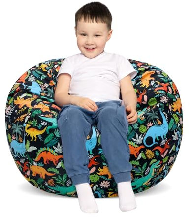 Kids Bean Bag Chair-Cover Only-Large Stuffed Animal Storage Bean Bag for Boys Girls Indoor Outdoor (No Filling),Dinosaur Black